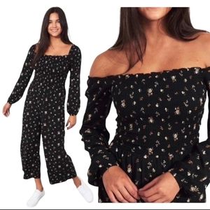 Hollister Small Black Floral Square Neck Jumpsuit